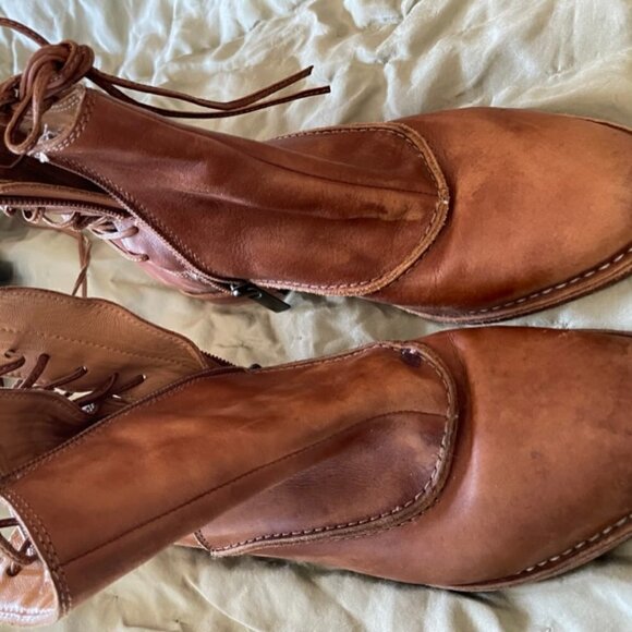 Chocolat Blu Leather Brown Boho Ankle Booties Broken Zipper - Picture 10 of 12